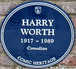 Comic Heritage plaque commemorating Harry Worth at the site of the former Teddington Studios, Greater London