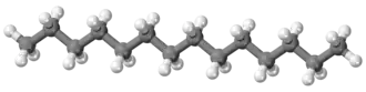 Ball-and-stick model of the tetradecane molecule