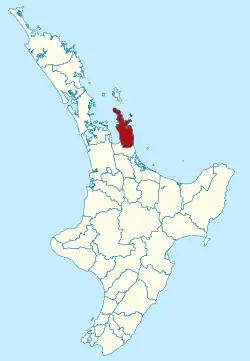 Thames-Coromandel district within the North Island