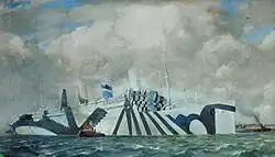 A drawing of HMT Aquitania in her own unique dazzle scheme during World War I.