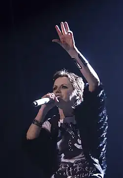 An image of Dolores O'Riordan of the Cranberries, performing live in Barcelona in 2010