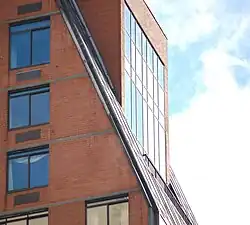 The Forum's sloping curtain wall