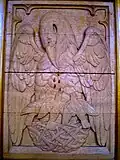 "The Pelican in Her Piety", timber panel bas relief, 1959, St. John's Church, Camberwell, Vic.