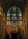 The West Window At Sherborne Abbey, installed in 1997. It was designed and created by John Hayward. The window replaced a Victorian one conceived by Augustus Pugin