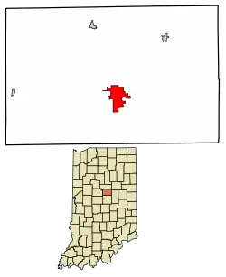 Location of Tipton in Tipton County, Indiana.