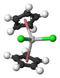 Ball-and-stick model of titanocene dichloride