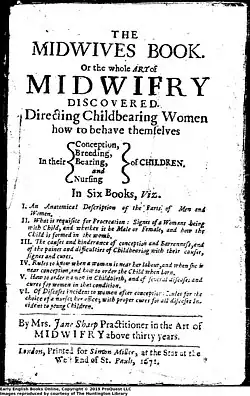 Title Page of The midwives book, or, the whole art of midwifry discovered by Jane Sharp (1671)