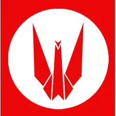 A red and white paper crane design.