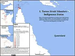 Geographical distribution of people with Torres Strait Islander Indigenous status[57]