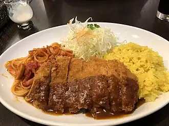 "Toruko rice". Tonkatsu, pilaf, and Neaporitan are common. Although the name is derived from Turkey, the dish was created in Japan.[2]