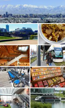 (From top, left to right : Kureha Hills •Tomiiwa Canal Kansui Park • Toyama Black Ramen• Toyama Glass Museum• Toyama Light Rail • Avile • Toyama Drug Sales • Sogawa Ferio • Fugan Canal)