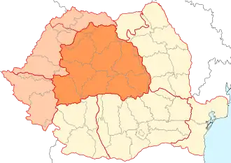 Extent of Transylvania within Romania