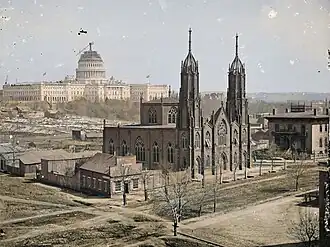 Photograph of Trinity Episcopal Church and the U.S. Capitol