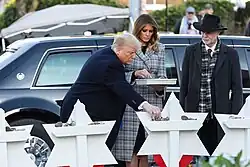 President Donald J. Trump and First Lady Melania Trump visit a memorial outside the Tree of Life Congregation Synagogue in Pittsburgh Tuesday, October 30, 2018, placing flowers and stones in remembrance of the victims of Saturday's mass shooting.