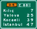 A Turkish motorway mileage sign