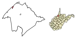 Location of Sistersville in Tyler County, West Virginia.