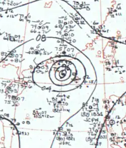 Contour map of air pressures near the typhoon