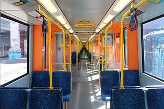 View through a 4-car train of type U5 of Frankfurt U-Bahn