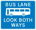 Bus lane with traffic proceeding from both ways (reminder for pedestrians)