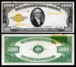 $5,000 Gold Certificate, Series 1928, Fr.2410, depicting James Madison.