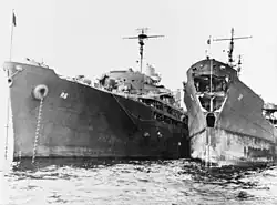 USS Ajax (AR-6) repairing USS Guadalupe (AO-32) at Ulithi on 9 February 1945