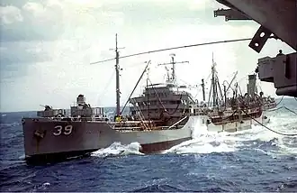 USS Kankakee (AO-39) refueling USS Wasp (CVS-18) in the North Atlantic c1968