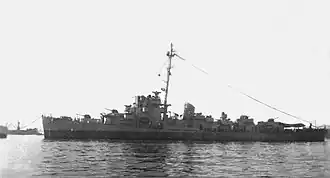 USS Steele (DE-8) at anchor, circa in 1945