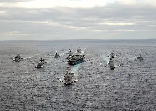 George Washington Carrier Strike Group formation sails in the Atlantic Ocean