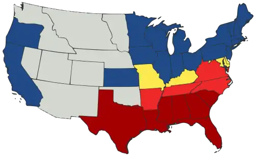 Map showing the secession of southern states surrounding the events of the American Civil War