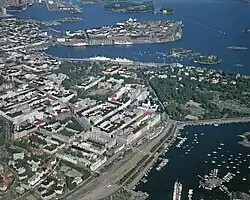 Aerial view of Ullanlinna and Kaivopuisto in the 1970s