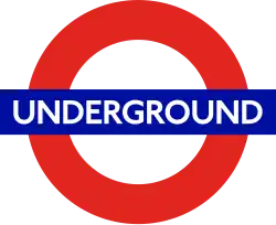 London Underground logo, known as the roundel, is made of a red circle with a horizontal blue bar.