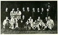 A black and white photograph of architecture students posed together