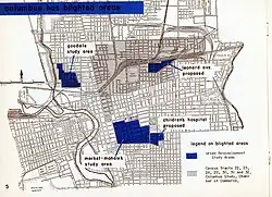 Mount Vernon, part of the shaded area redeveloped in the 1950s