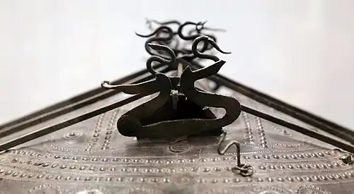 Bronze urn in the shape of a hut, from the Osteria necropolis, circa 800-750 BC.