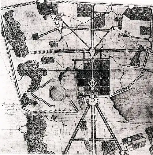 Site plan for the Château de Versailles (c. 1664–1665), designed by Le Nôtre