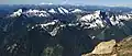 View from Clark Mountain with Saul to the right. David, Jonathan, and Whittier to left, and Mt. Rainier centered on the horizon.