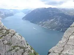 View from Preikestolen, Lysefjorden below
