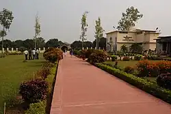 The Vikramashila Museum at the entrance of the Excavation site. It holds many exhibits which have been excavated from the ruins, these include monuments, art figures, utensils, coins, weapons and jewellery.