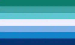 Proposed flag, with shades of teal, pastel white, and blue.
