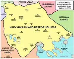 Domain of King Vukašin Mrnjavčević and Despot Jovan Uglješa (in 1371).