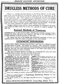Drugless Methods of Cure advert, 1913