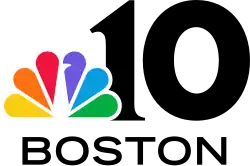 The NBC peacock in the lower left overlapping on top of a serif numeral 10 with the word "BOSTON" underneath in a wide sans serif