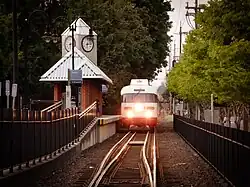 A southbound WES train pulling into the station