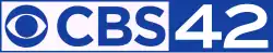 A white box with a blue CBS eye and the letters C B S next to a blue box containing a wide, sans serif numeral 42 in white