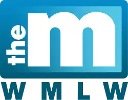 A light blue rectangle appears. Within it, white text appearing vertically and reading upward features "the" rendered in bold lower-case. Next to it, a thicker letter "m" in lower-case fills the remainder of the rectangle, thus reading to the eye as "the m". Below the rectangle, the letters "W M L W" appear in bold blue sans-serif.