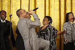 Hawkins performed on stage in the East Room of the White House, where he was joined on stage by his brother Edwin, Tuesday, June 17, 2008, in honor of Black Music Month.