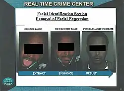 three images side by side, showing a person with their mouth open, modified to appear closed, and a mugshot