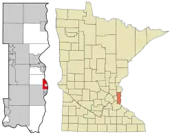 Location of the city of Lakeland within Washington County, Minnesota