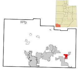 Location in Washington County and the state of Utah