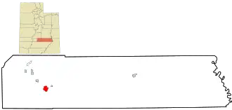 Location in Wayne County and the state of Utah.